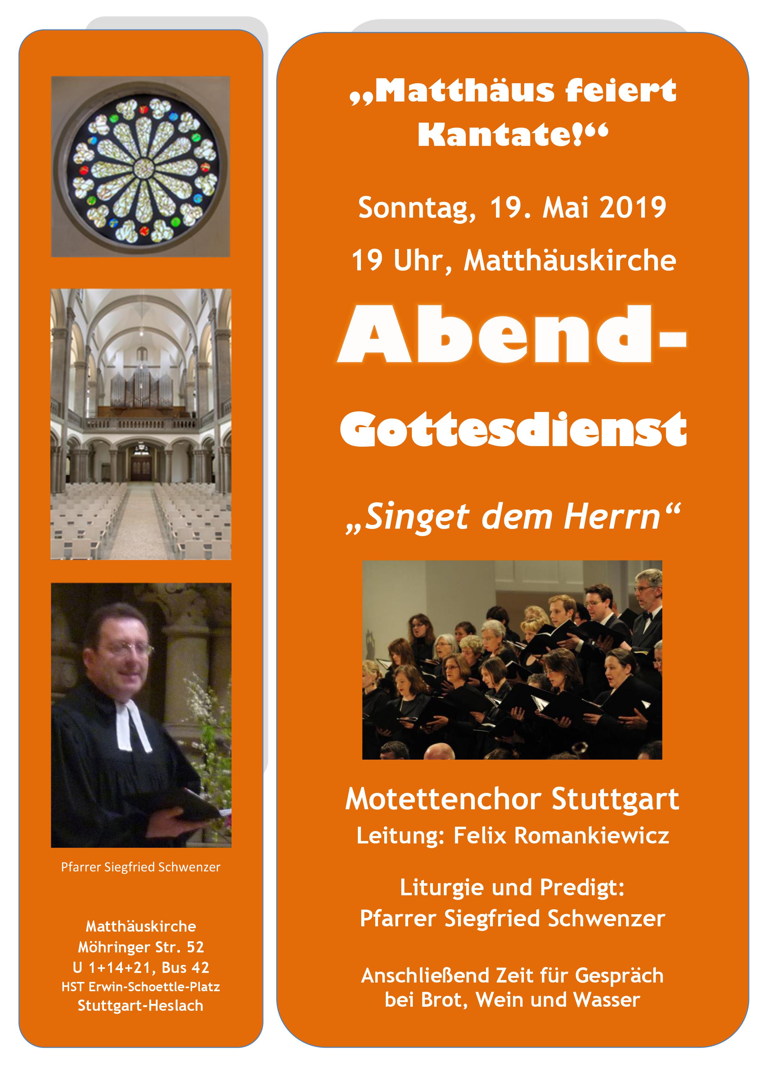 Bild vom Flyer Matthäus feiert Kantate Motettenchor Stuttgart Mai 2019